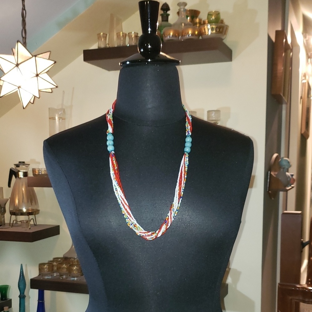 Multi stranded glass beaded necklace